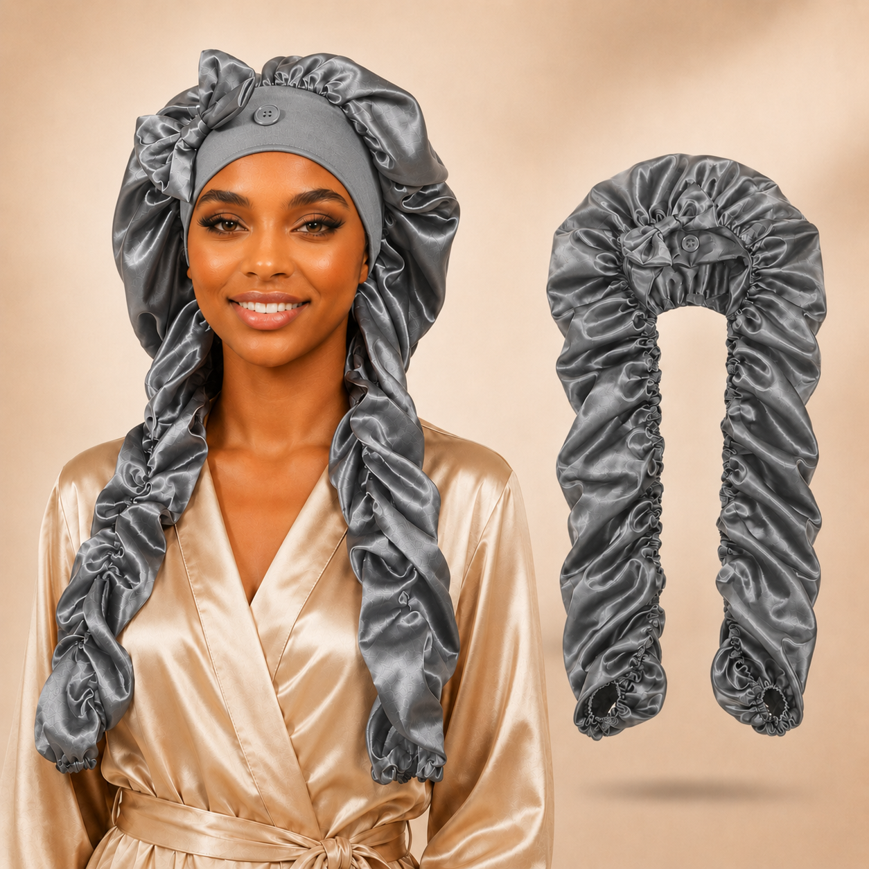 2-in-1 Heatless Curling Wrap Bonnet ¨C Satin Sleep Cap for Effortless Curls & Hair Protection
