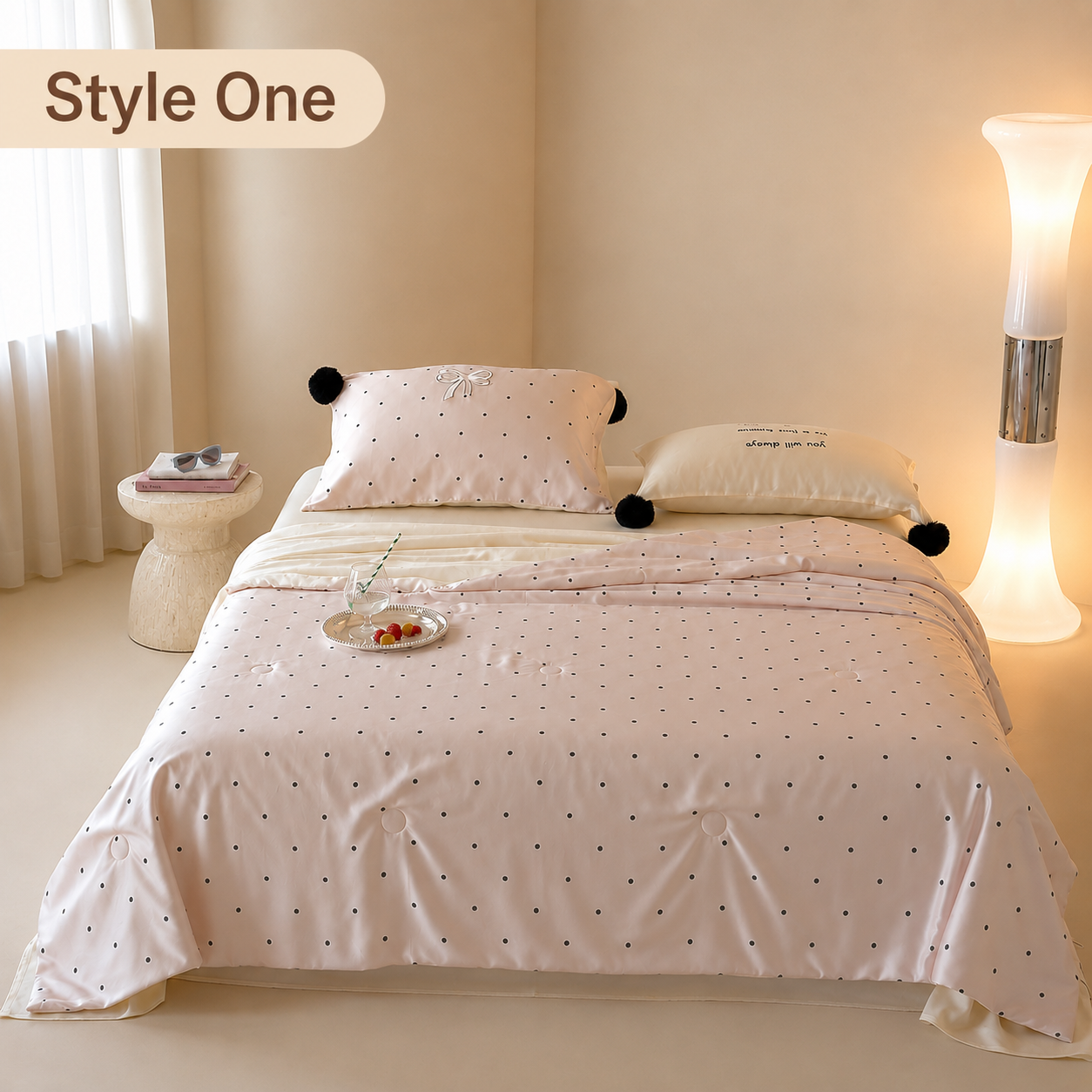 Pink Polka Dot Luxury Silk Bed Set