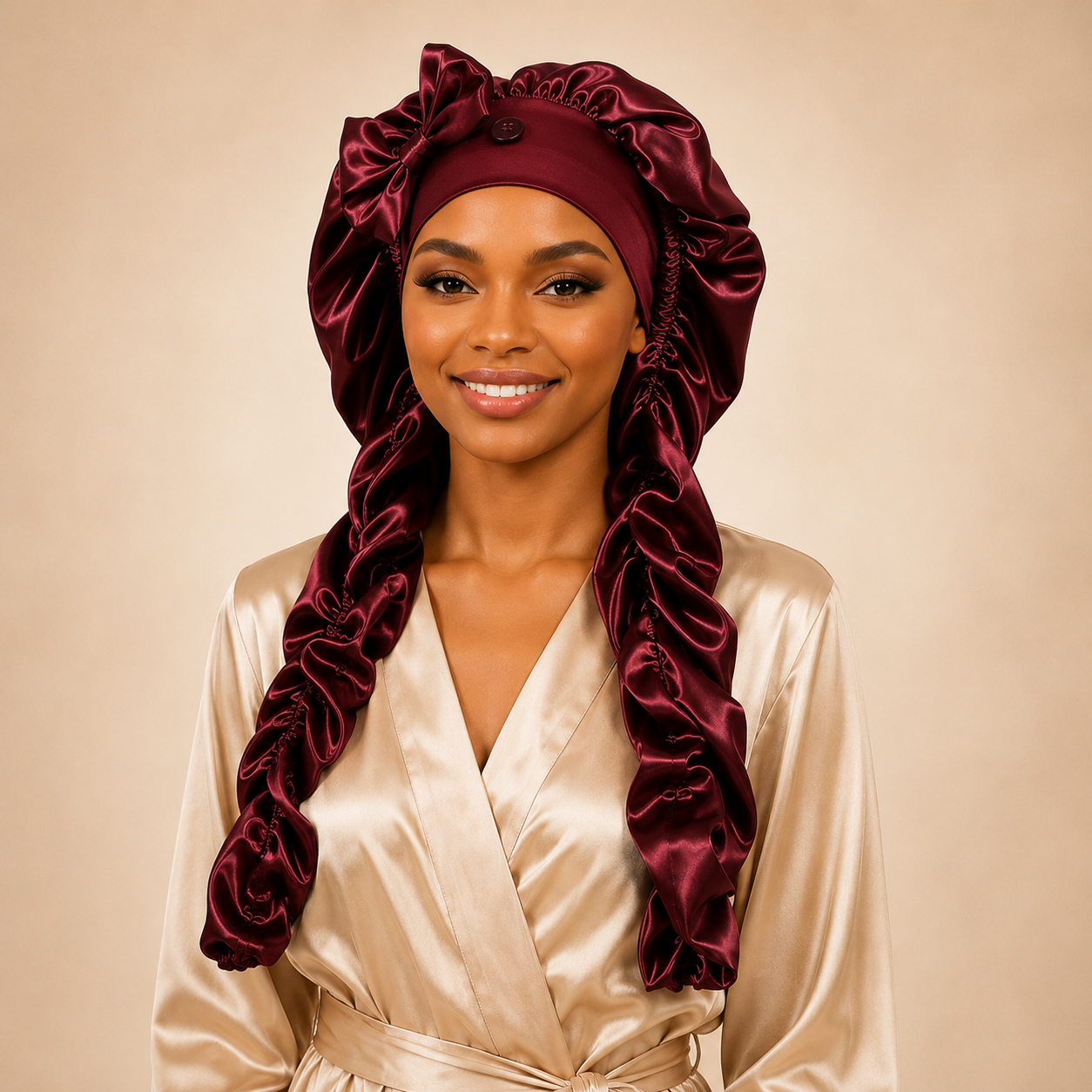 2-in-1 Heatless Curling Wrap Bonnet ¨C Satin Sleep Cap for Effortless Curls & Hair Protection
