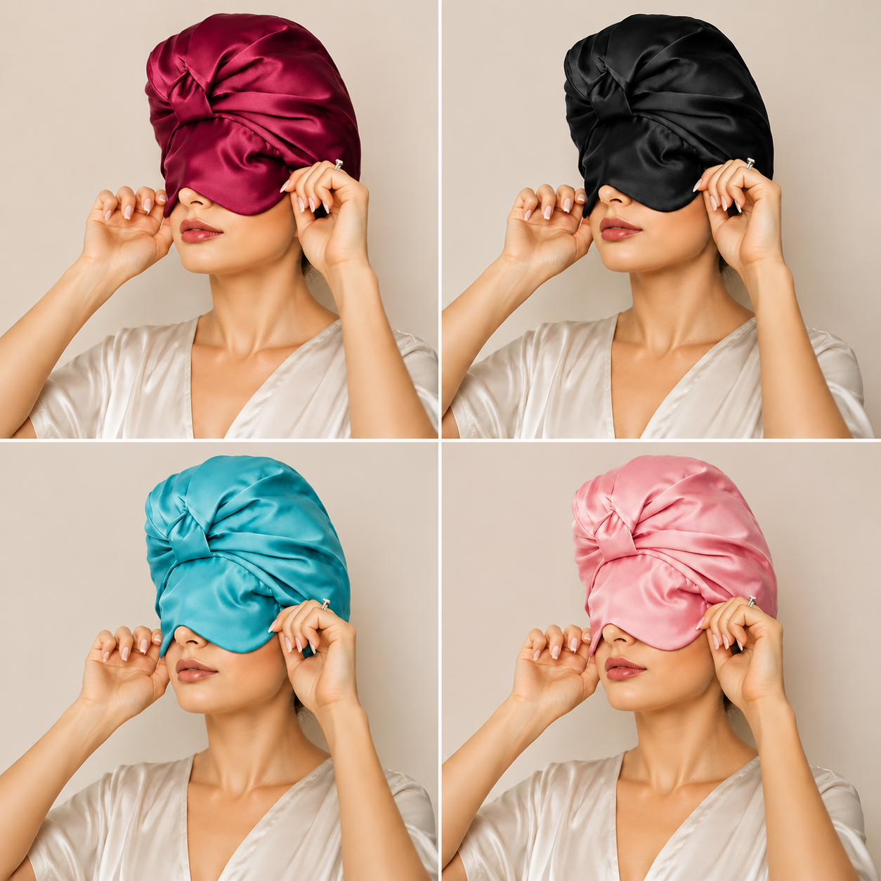 Silk Sleep Bonnet with Foldable Eye Mask ¨C Anti-Frizz Hair & Light-Blocking Comfort