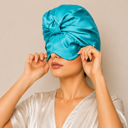 Silk Sleep Bonnet with Foldable Eye Mask ¨C Anti-Frizz Hair & Light-Blocking Comfort
