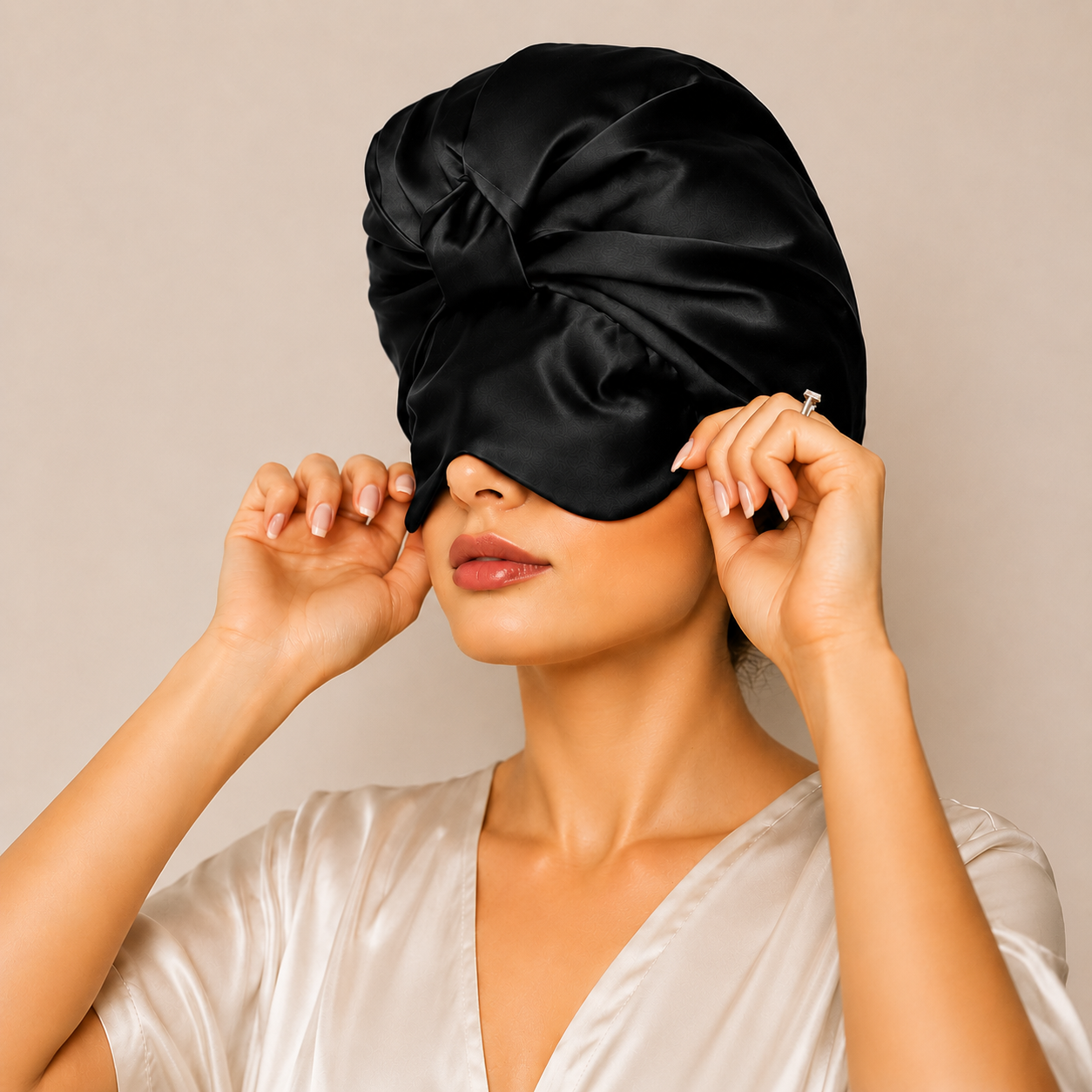 Silk Sleep Bonnet with Foldable Eye Mask ¨C Anti-Frizz Hair & Light-Blocking Comfort