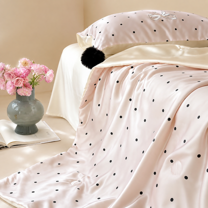 Pink Polka Dot Luxury Silk Bed Set