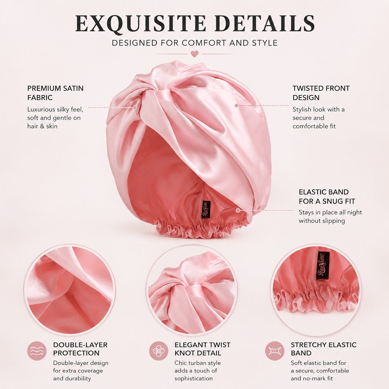 Luxury Satin Sleep Turban- Double Lined 19 Momme Silk Turban