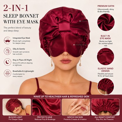 Silk Sleep Bonnet with Foldable Eye Mask ¨C Anti-Frizz Hair & Light-Blocking Comfort