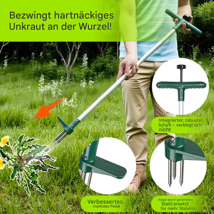 Unkrautstecher mit 3-Krallen-System – Ergonomischer Unkrautzieher aus Edelstahl mit