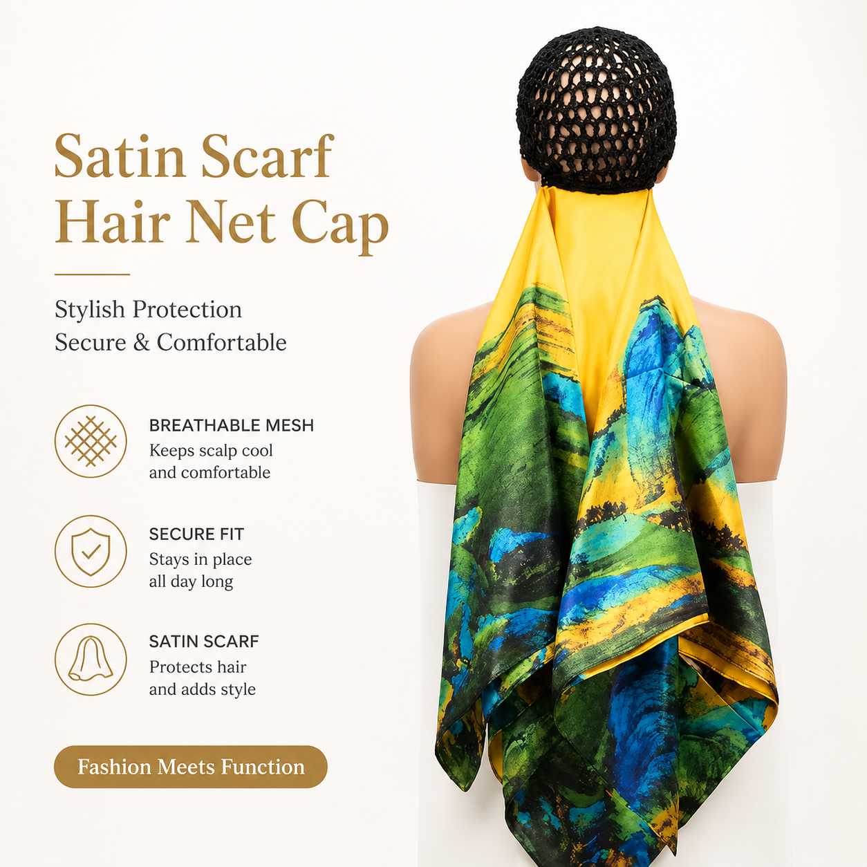 2-in-1 Hair Net & Satin Scarf Bonnet ¨C Multi-Way Styling
