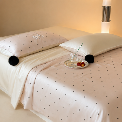 Pink Polka Dot Luxury Silk Bed Set