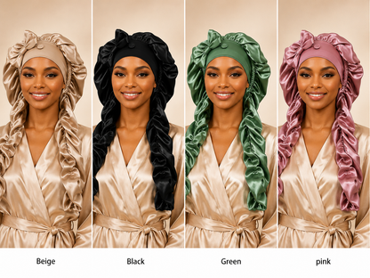 2-in-1 Heatless Curling Wrap Bonnet ¨C Satin Sleep Cap for Effortless Curls & Hair Protection