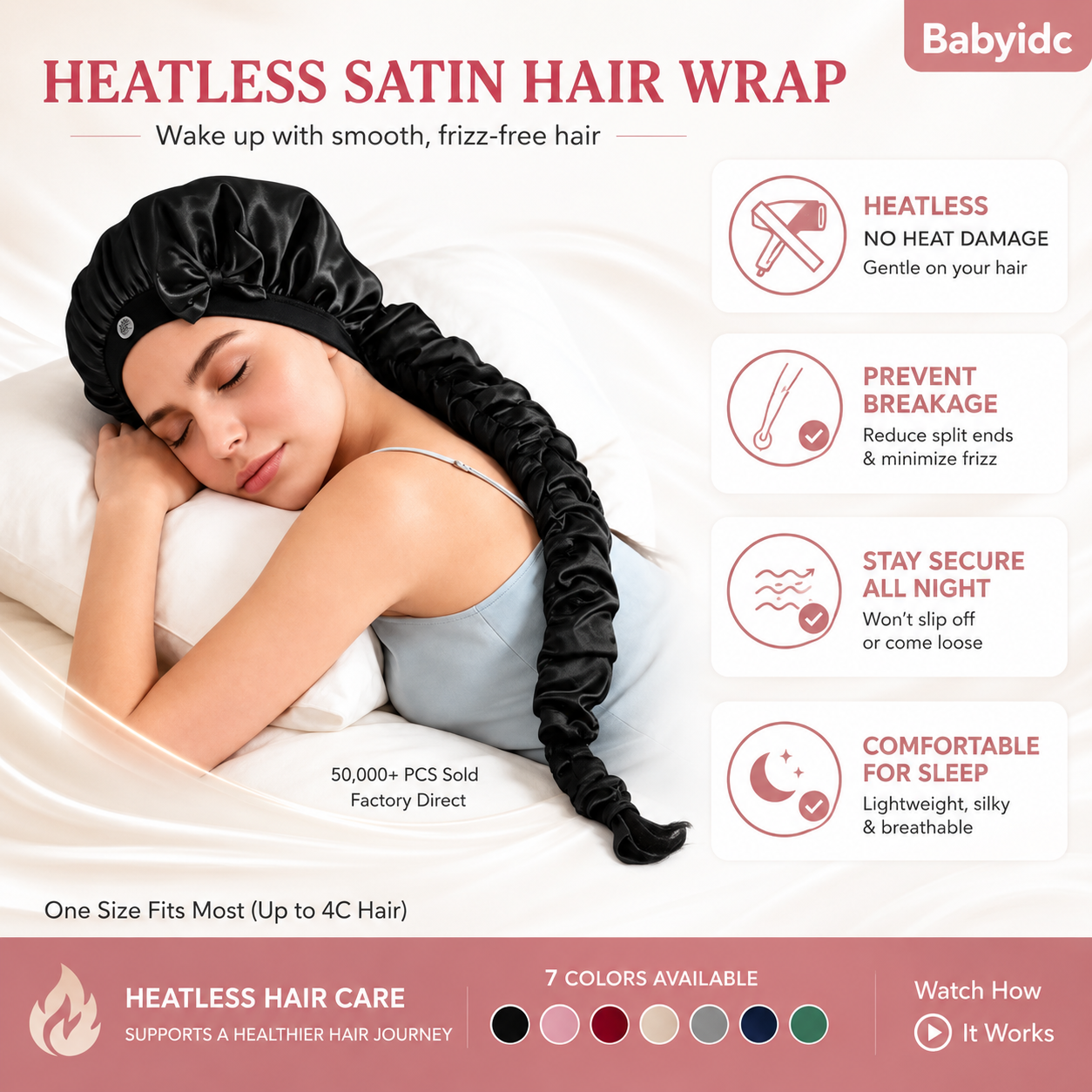 2-in-1 Heatless Curling Wrap Bonnet ¨C Satin Sleep Cap for Effortless Curls & Hair Protection