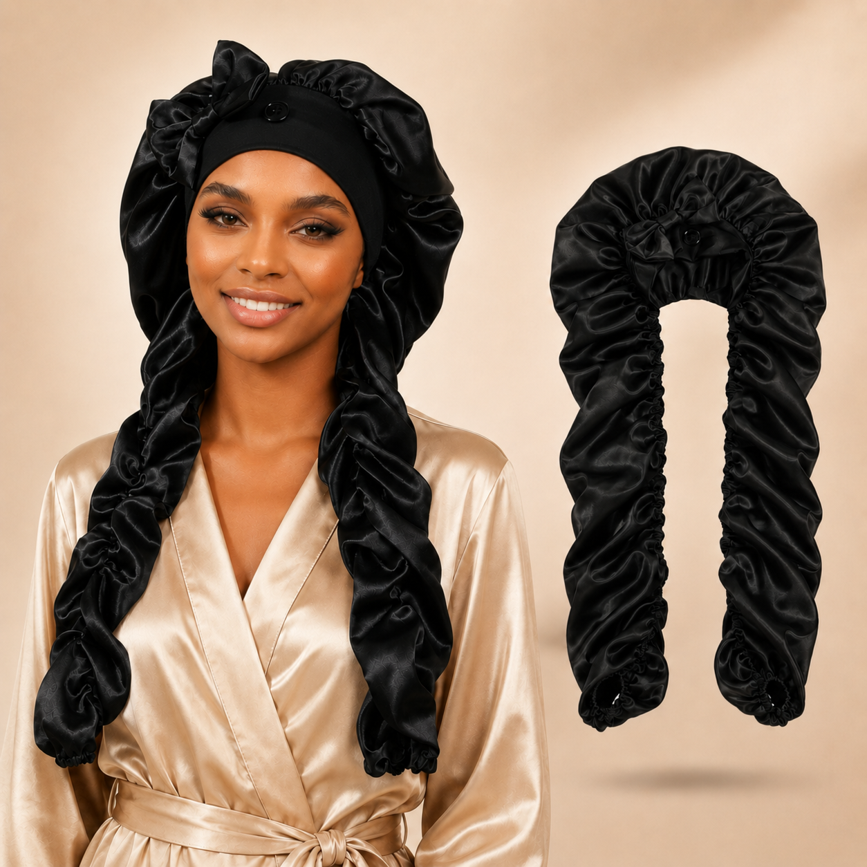 2-in-1 Heatless Curling Wrap Bonnet ¨C Satin Sleep Cap for Effortless Curls & Hair Protection