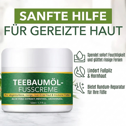Premium Teebaumöl Fußcreme (50g) – Intensive Pflege gegen Hornhaut, Schrunden & Fußpilz – Mit Aloe Vera & Menthol für trockene Füße
