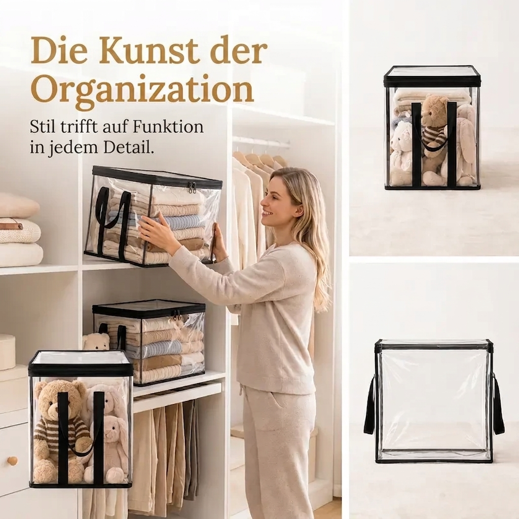 Transparente PVC-Aufbewahrungsboxen mit Griffen – für Bücher, Spielzeug, Medien & Organisation