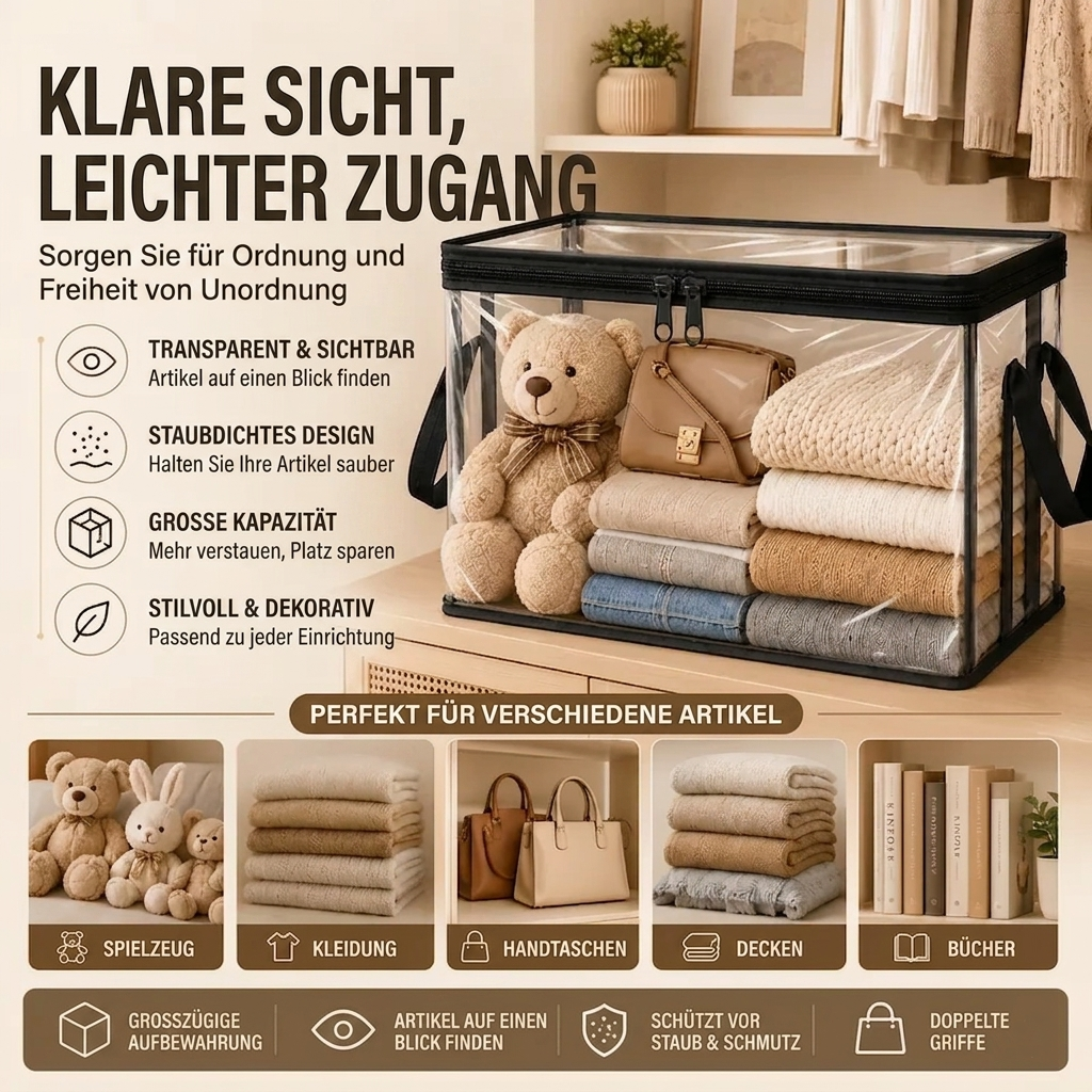 Transparente PVC-Aufbewahrungsboxen mit Griffen – für Bücher, Spielzeug, Medien & Organisation