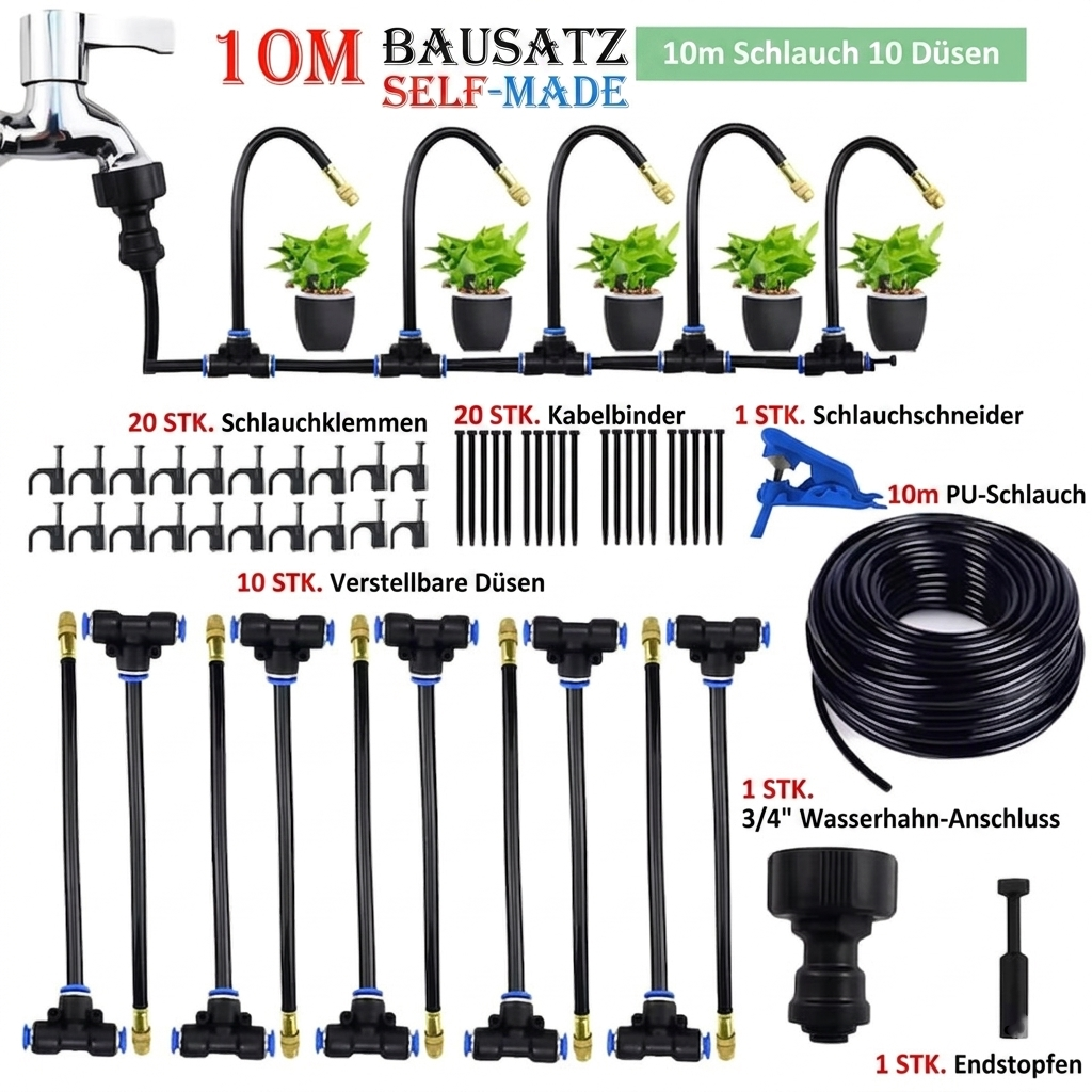 Premium Automatisches Sprühbewässerung-Set – 360° DIY Flexibles Mikrobewässerungssystem mit Schnellanschluss & Wassersparventil