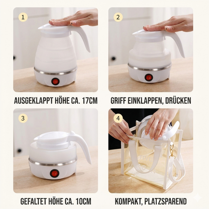 Faltbarer Reise-Wasserkocher aus Silikon – 600ml Schnellsiedefunktion & Ultra-Kompaktes Design (BPA-frei, ideal für Camping, Hotel und Büro)
