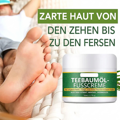 Premium Teebaumöl Fußcreme (50g) – Intensive Pflege gegen Hornhaut, Schrunden & Fußpilz – Mit Aloe Vera & Menthol für trockene Füße