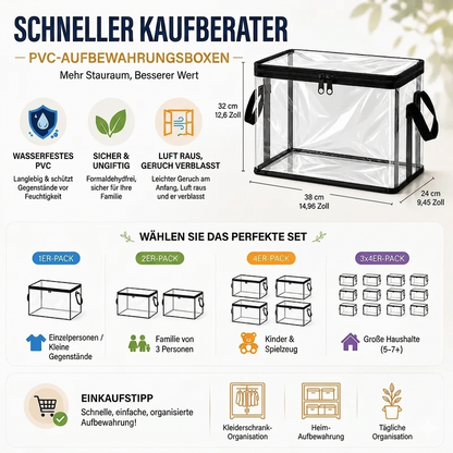 Transparente PVC-Aufbewahrungsboxen mit Griffen – für Bücher, Spielzeug, Medien & Organisation