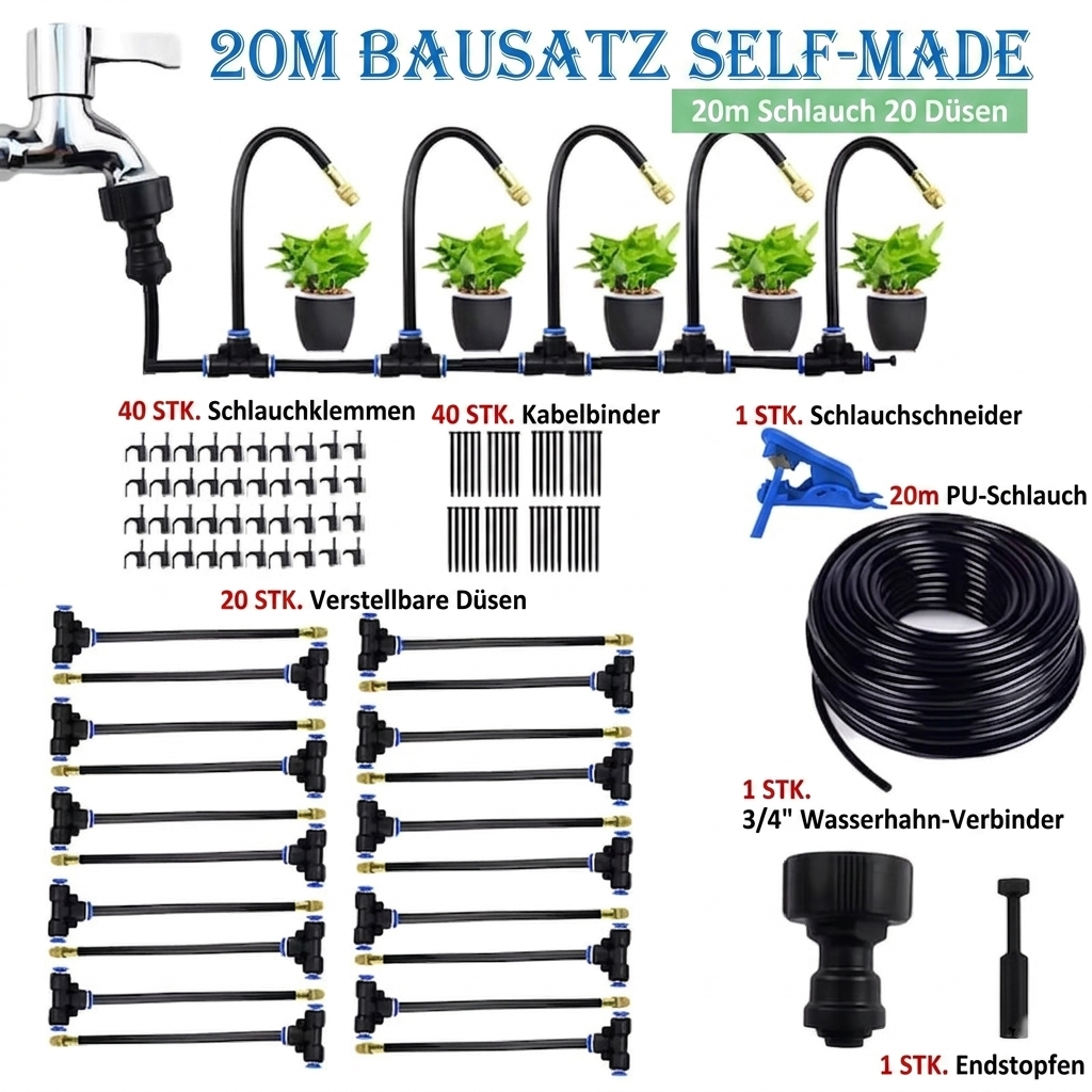 Premium Automatisches Sprühbewässerung-Set – 360° DIY Flexibles Mikrobewässerungssystem mit Schnellanschluss & Wassersparventil