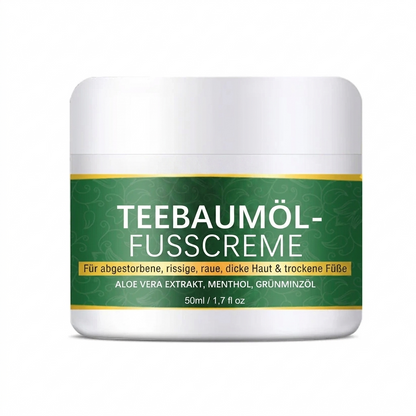 Premium Teebaumöl Fußcreme (50g) – Intensive Pflege gegen Hornhaut, Schrunden & Fußpilz – Mit Aloe Vera & Menthol für trockene Füße