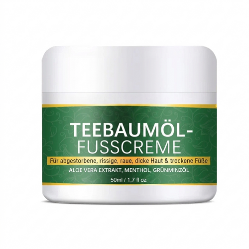 Premium Teebaumöl Fußcreme (50g) – Intensive Pflege gegen Hornhaut, Schrunden & Fußpilz – Mit Aloe Vera & Menthol für trockene Füße