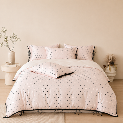 Pink Polka Dot Luxury Silk Bed Set