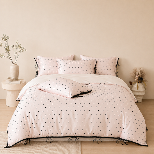 Pink Polka Dot Luxury Silk Bed Set