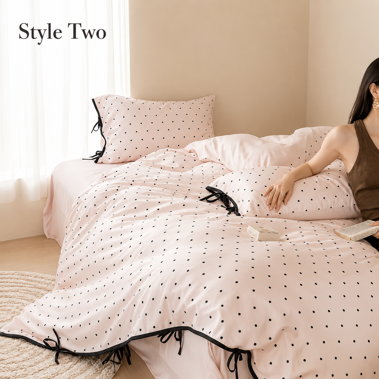 Pink Polka Dot Luxury Silk Bed Set