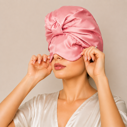 Silk Sleep Bonnet with Foldable Eye Mask ¨C Anti-Frizz Hair & Light-Blocking Comfort