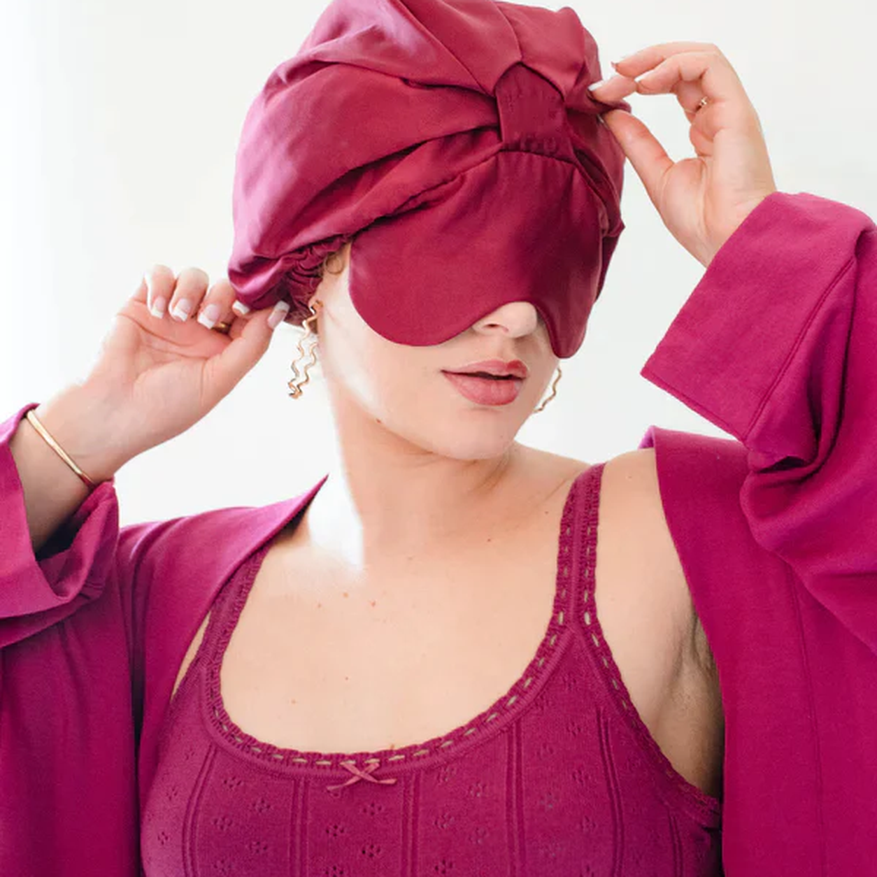 Silk Sleep Bonnet with Foldable Eye Mask ¨C Anti-Frizz Hair & Light-Blocking Comfort