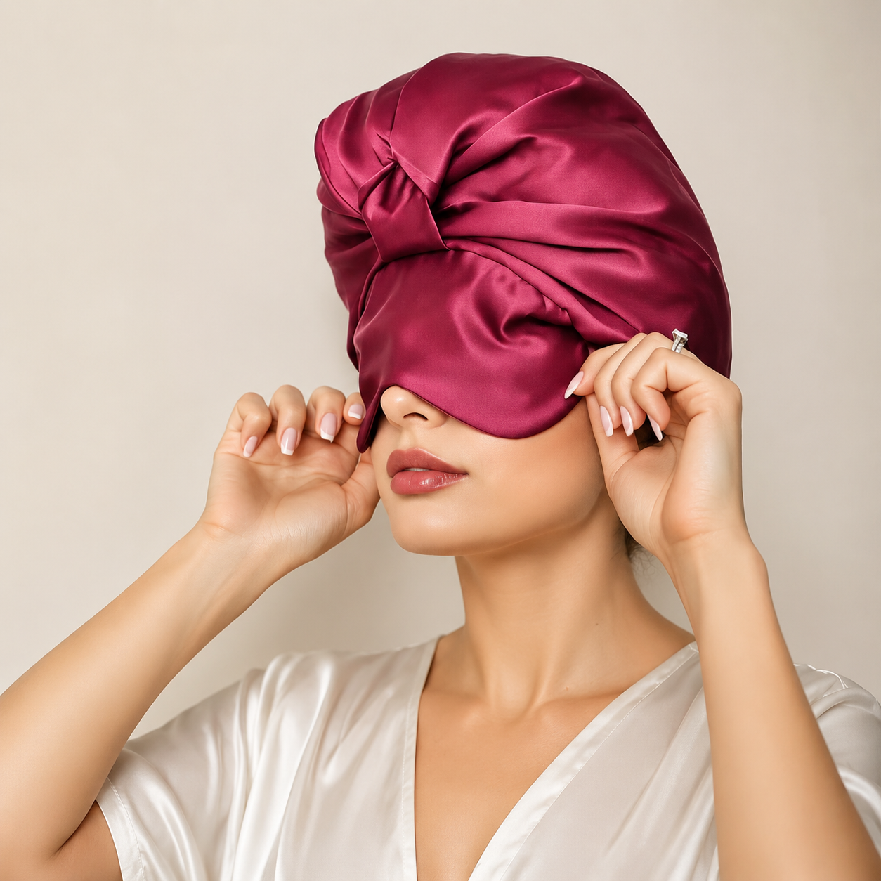 Silk Sleep Bonnet with Foldable Eye Mask ¨C Anti-Frizz Hair & Light-Blocking Comfort