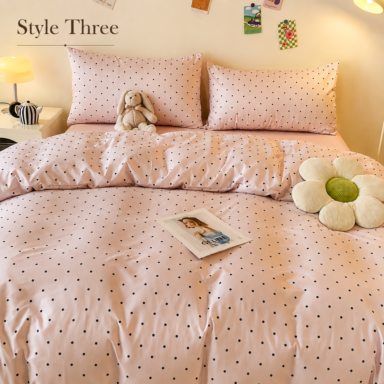 Pink Polka Dot Luxury Silk Bed Set