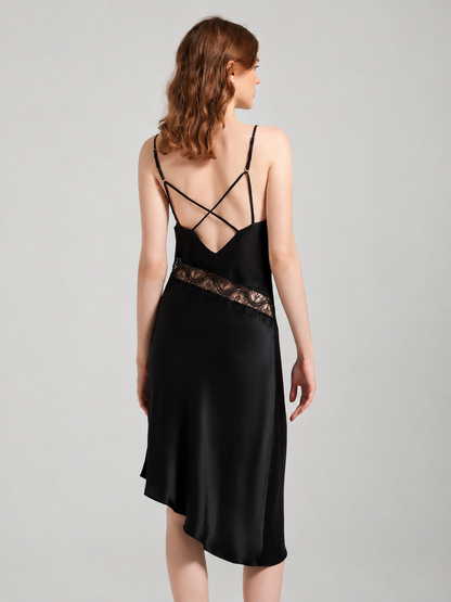 Backless Lace Silk Slip Dress