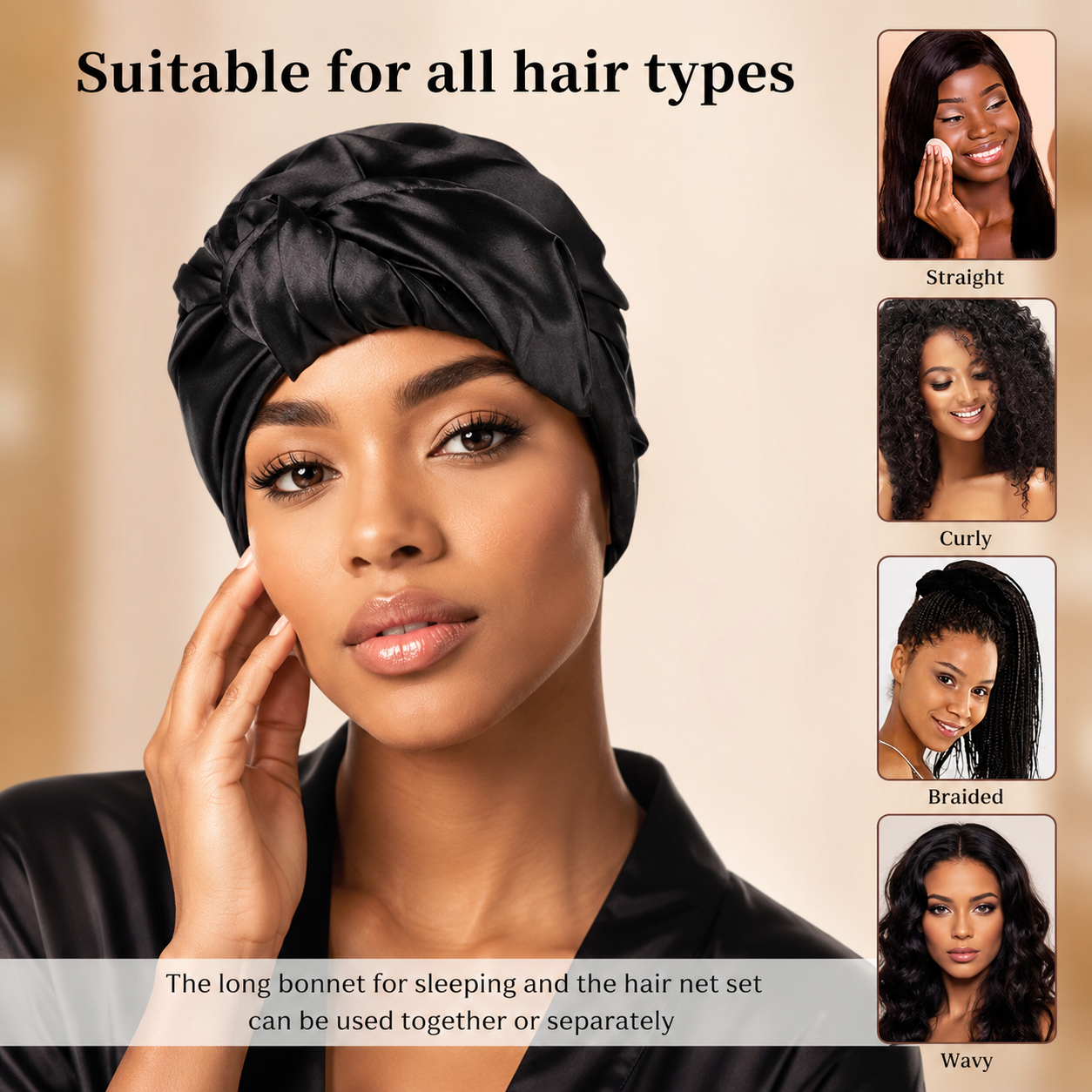2-in-1 Hair Net & Satin Scarf Bonnet ¨C Multi-Way Styling