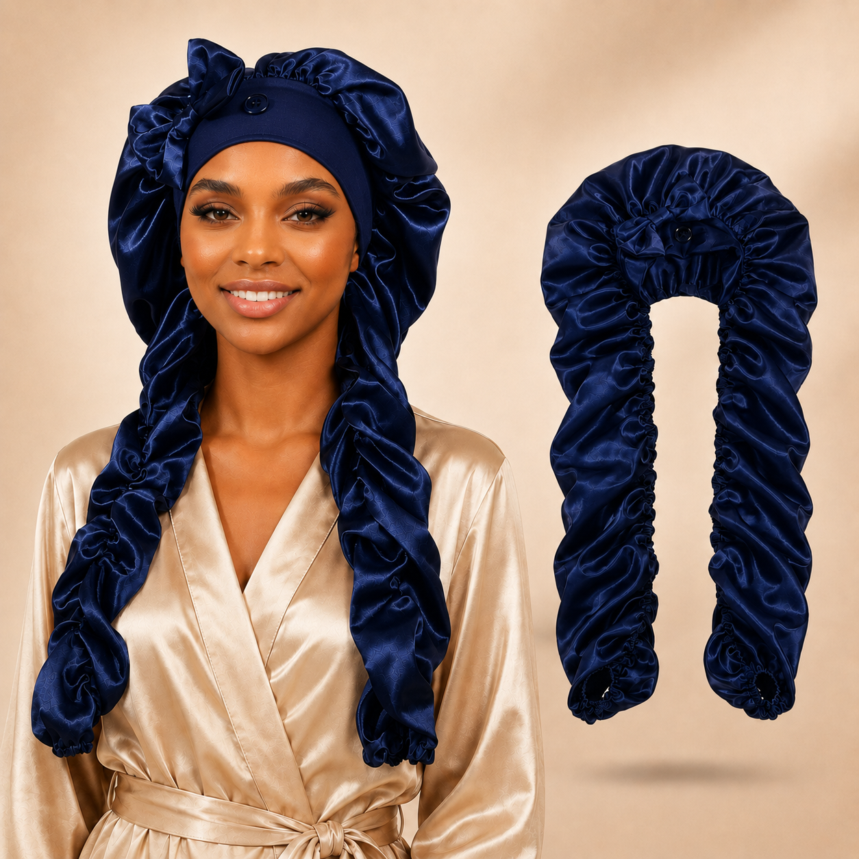 2-in-1 Heatless Curling Wrap Bonnet ¨C Satin Sleep Cap for Effortless Curls & Hair Protection