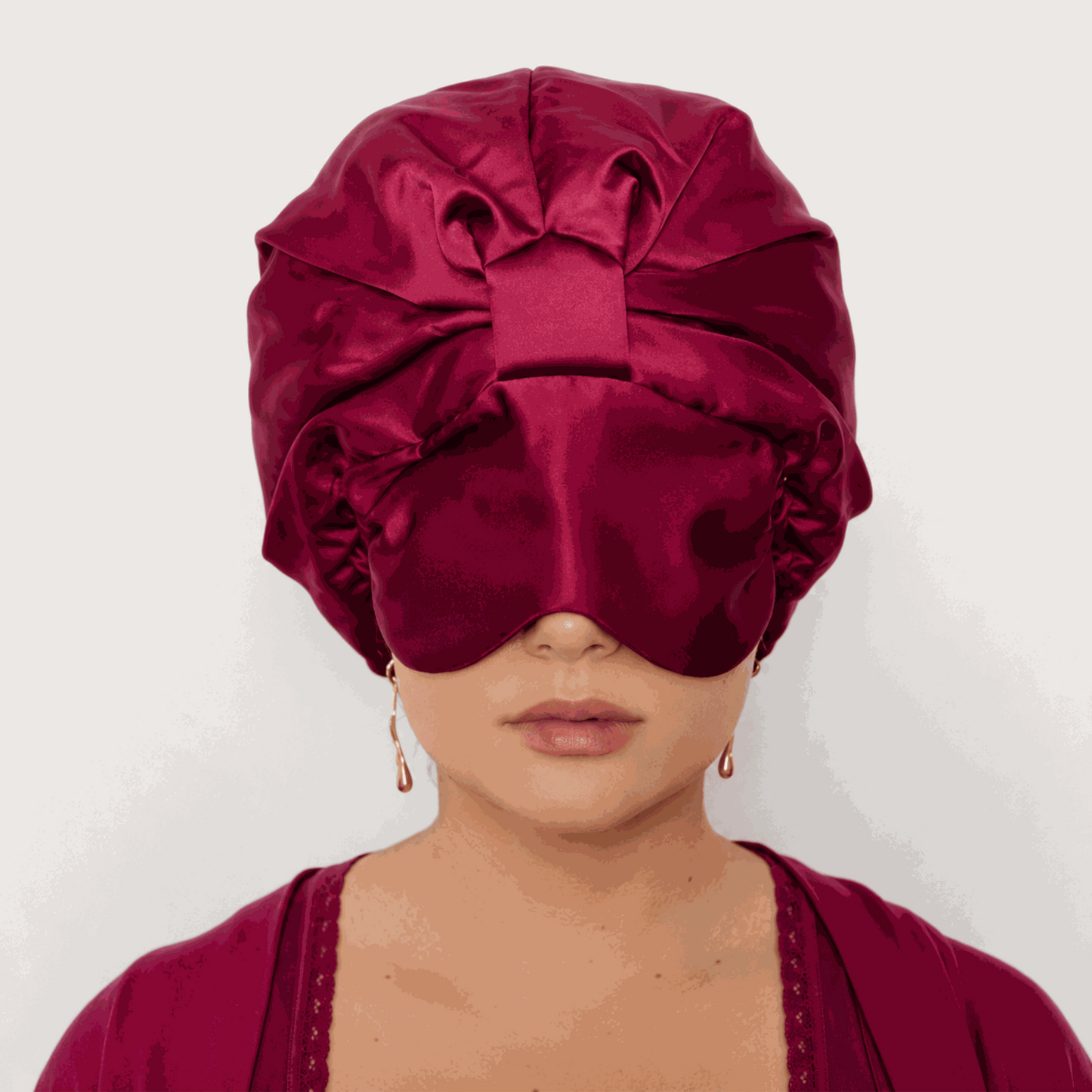 Silk Sleep Bonnet with Foldable Eye Mask ¨C Anti-Frizz Hair & Light-Blocking Comfort