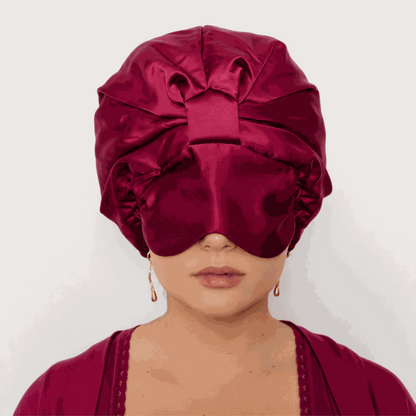 Silk Sleep Bonnet with Foldable Eye Mask ¨C Anti-Frizz Hair & Light-Blocking Comfort