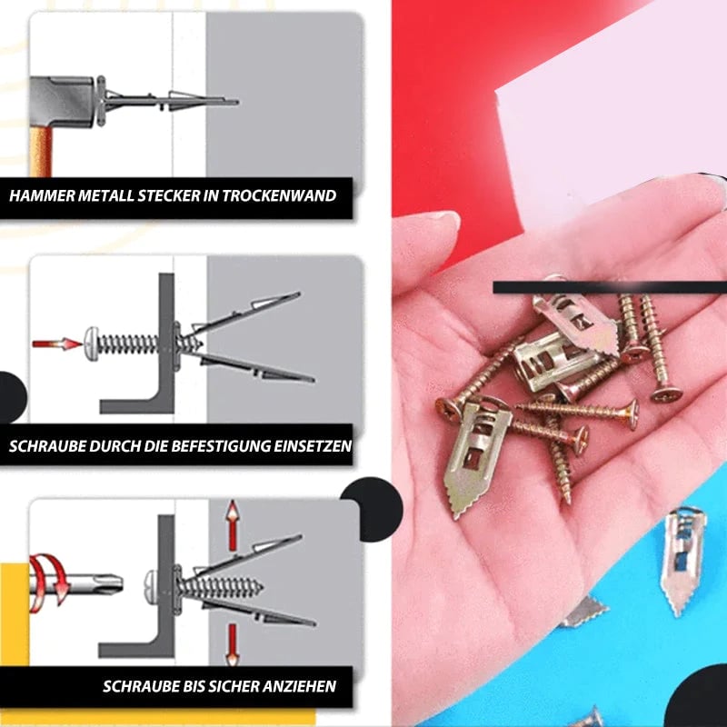 Premium Metall-Gipskartondübel Set – Selbstbohrend & Hochbelastbar bis 30kg | Ohne Bohren für Trockenbau & Gips
