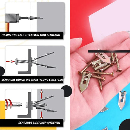 Premium Metall-Gipskartondübel Set – Selbstbohrend & Hochbelastbar bis 30kg | Ohne Bohren für Trockenbau & Gips